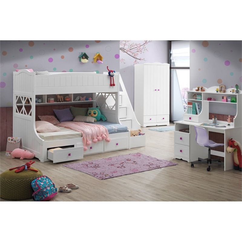 Meyer Twin/Full Bunk Bed with Storage Ladder and Drawers in White