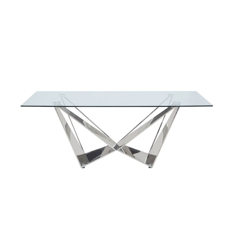 Dekel Dining Table in Clear Glass and Stainless Steel