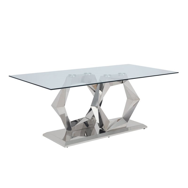 Gianna Dining Table in Clear Glass and Stainless Steel