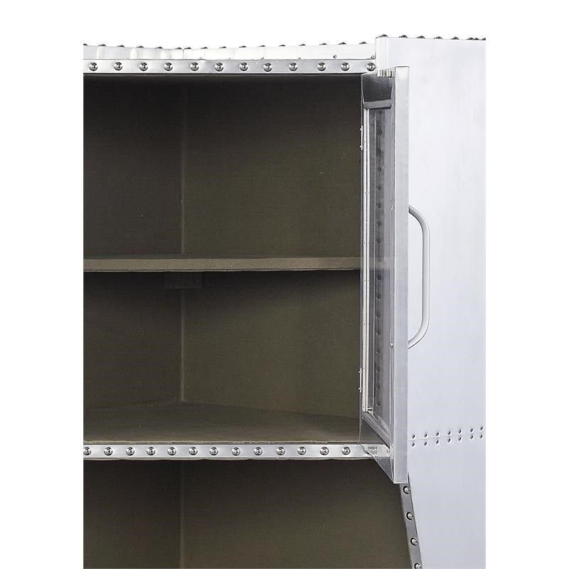 ACME Brancaster 2-Door Storage Corner Cabinet with Open Compartment in Aluminum