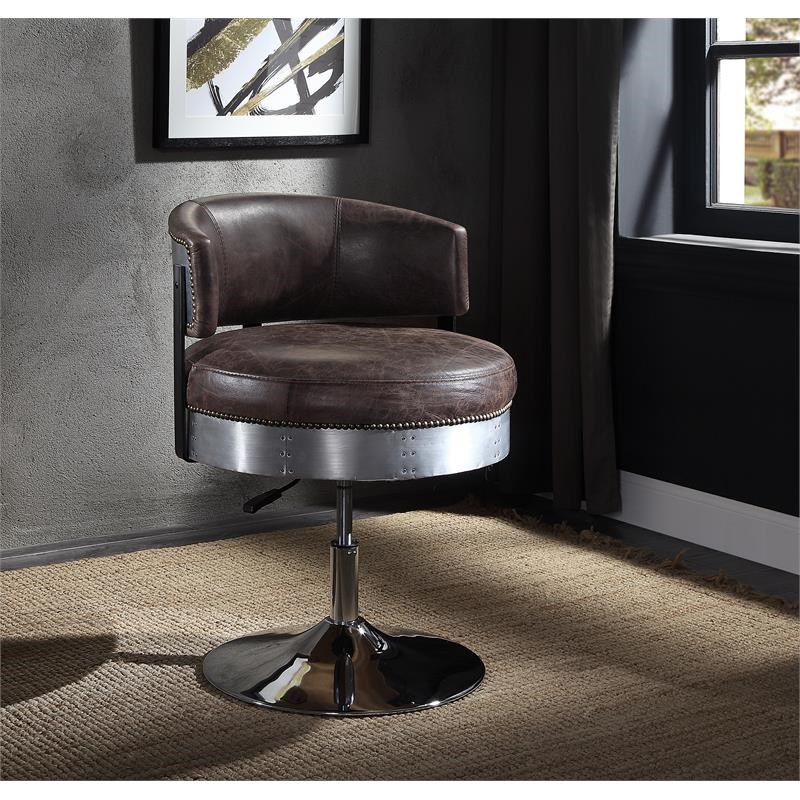 ACME Brancaster Leather Adjustable Chair in Distress Chocolate and Chrome