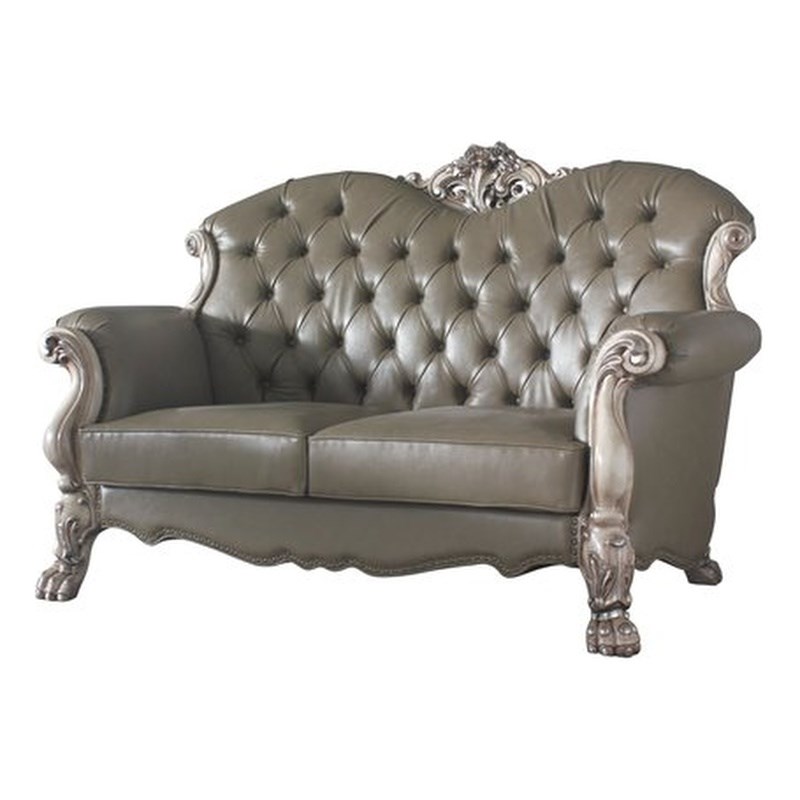 Dresden Loveseat with Pillows in Vintage Bone White and PU