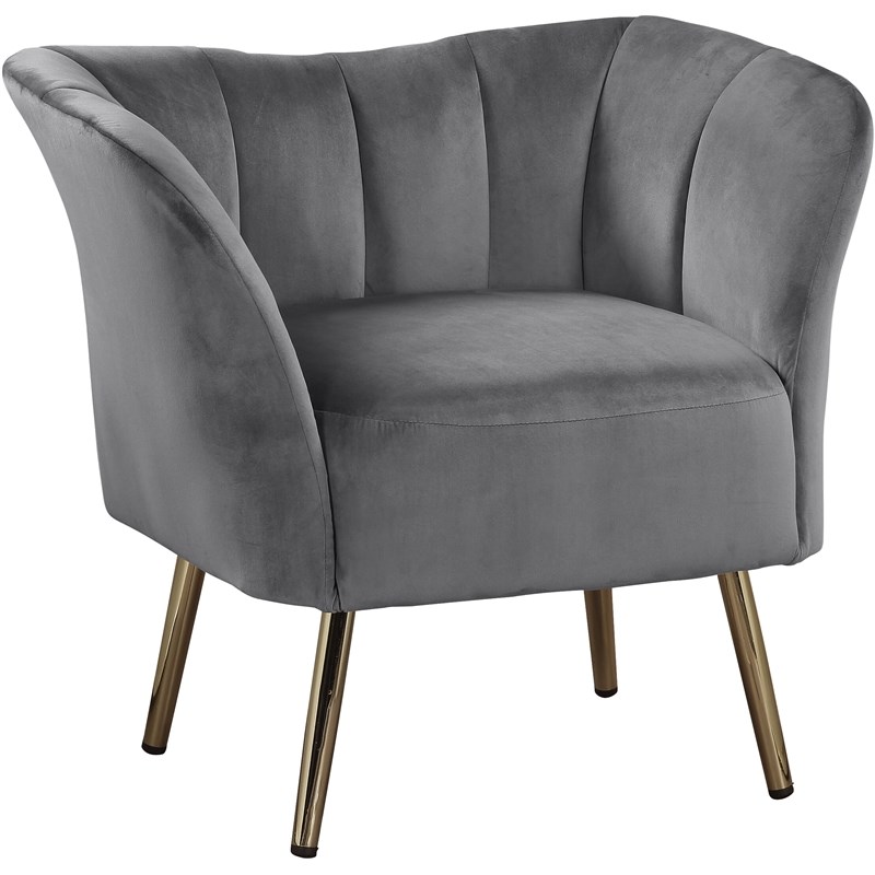 ACME Reese Velvet Tufted Upholstery Accent Chair in Gray and Gold