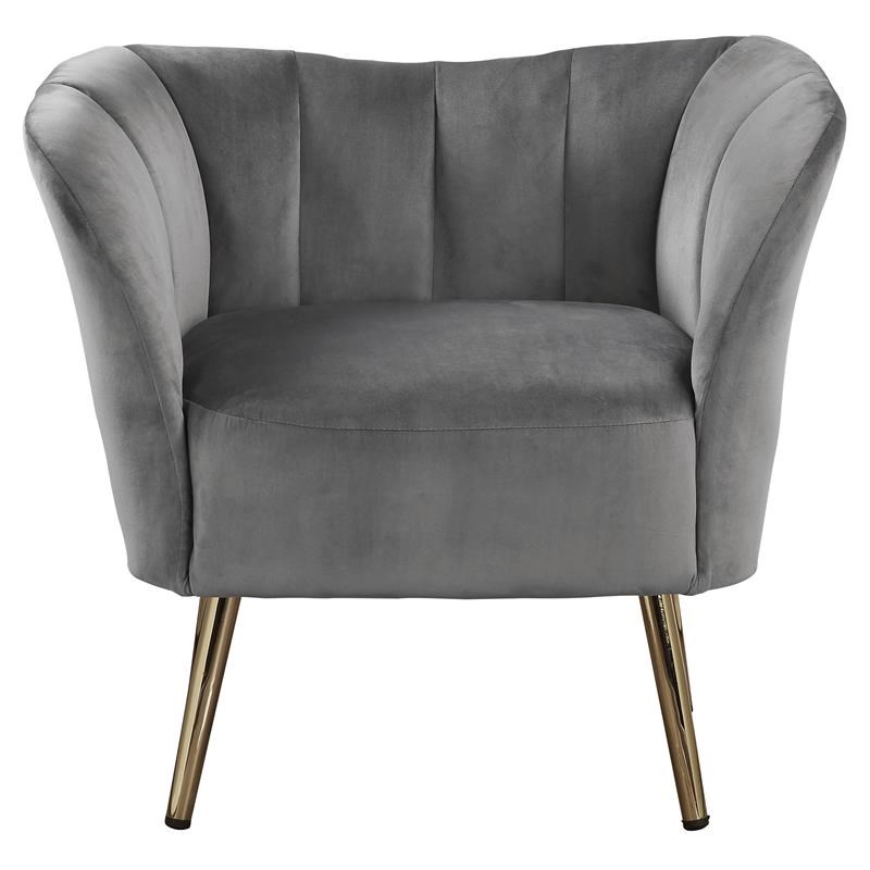 ACME Reese Velvet Tufted Upholstery Accent Chair in Gray and Gold