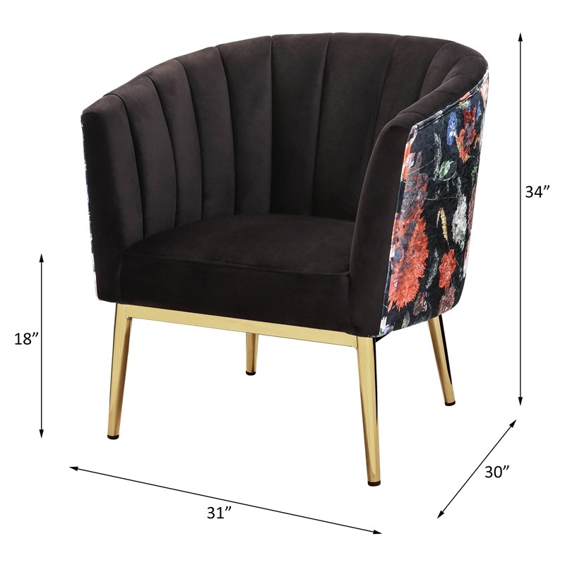 ACME Colla Velvet Upholstery Accent Chair with Tufted Back in Black and Gold