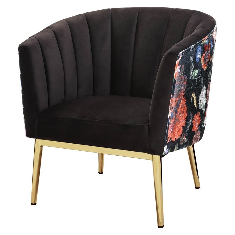 ACME Colla Velvet Upholstery Accent Chair with Tufted Back in Black and Gold