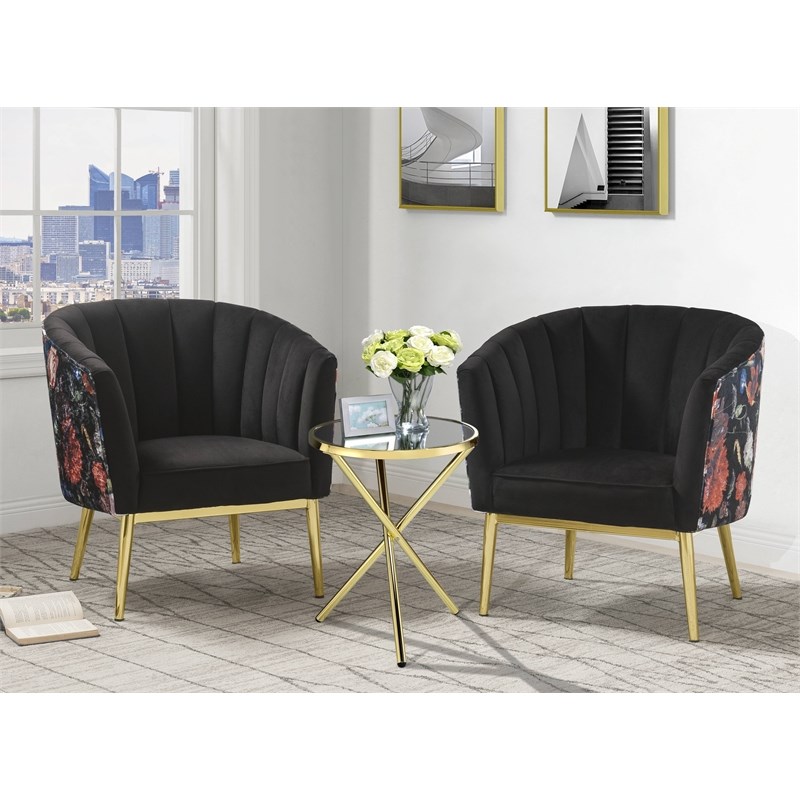 ACME Colla Velvet Upholstery Accent Chair with Tufted Back in Black and Gold