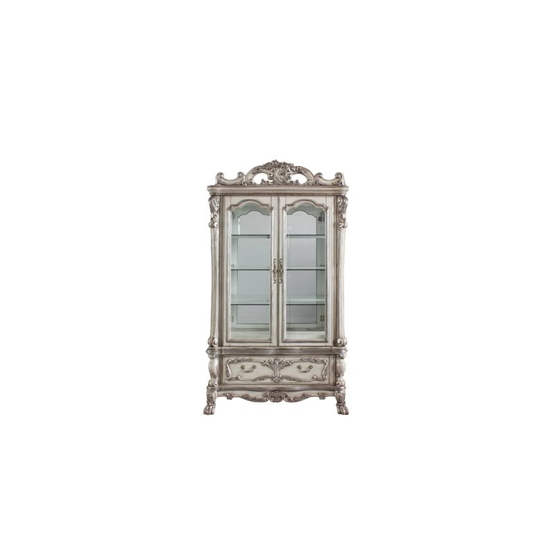 ACME Dresden Curio Cabinet in Vintage Bone White
