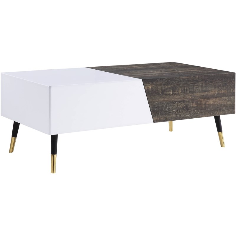 ACME Orion Table in White High and Rustic Oak |