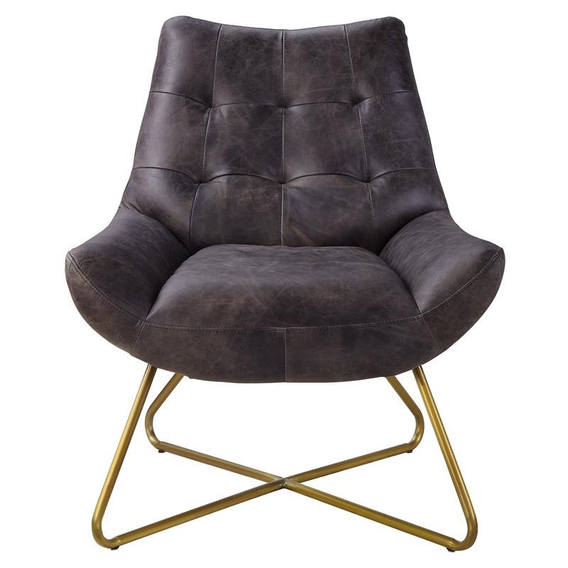 ACME Dhalsim Button Tufted Top Grain Leather  Accent Chair in Antique Ebony