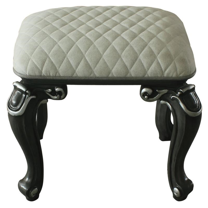 ACME House Delphine Fabric  Armless Stool in Two Tone Ivory and Charcoal