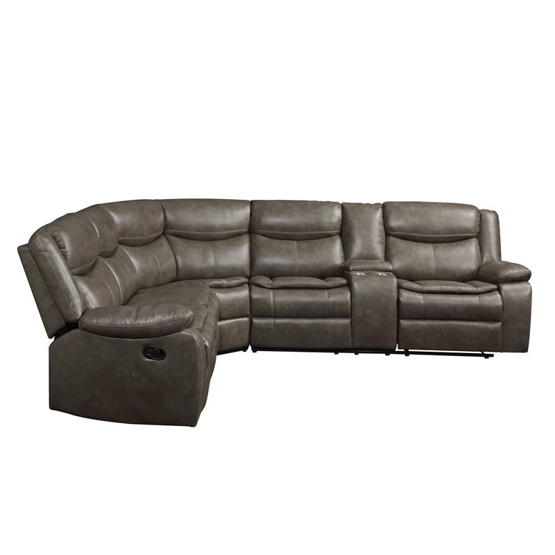 Acme Tavin Sectional Sofa Motion In Taupe Leather Aire Match 52540 - Taupe Reclining Sectional Sofa Acme Tavin Sectional Sofa Motion In Taupe Leather Aire Match 52540 - Taupe Reclining Sectional Sofa