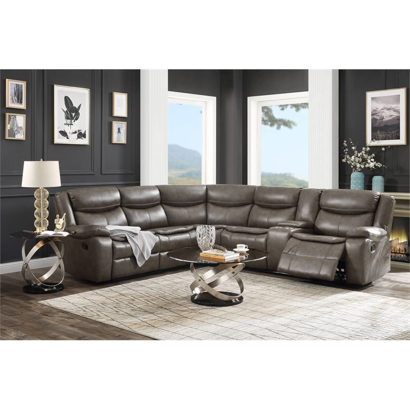 ACME Tavin Sectional Sofa (Motion) in Taupe Leather-Aire Match | Homesquare