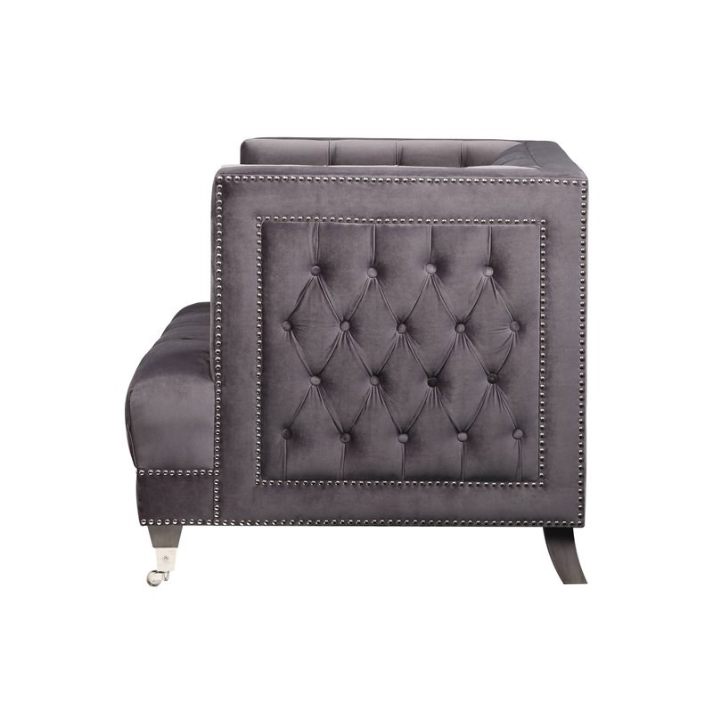ACME Hegio Chair with 1 Pillow in Gray Velvet