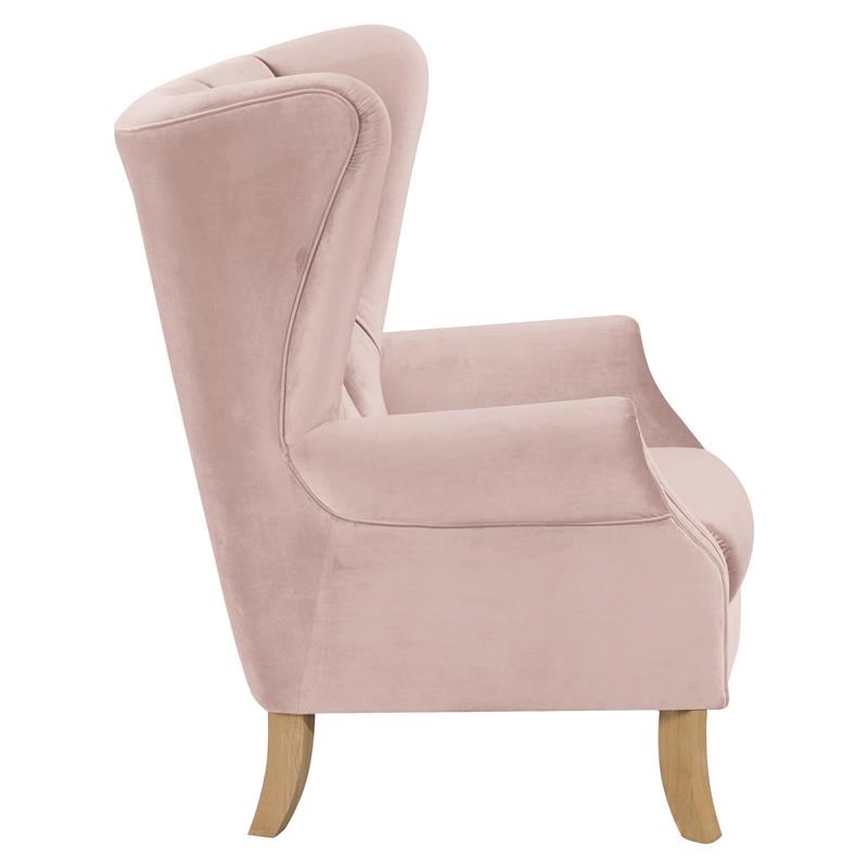 ACME Adonis Button Tufted Velvet  Accent Chair with Wing Back in Blush Pink