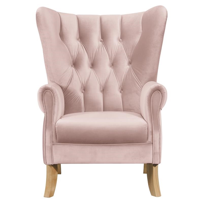 ACME Adonis Button Tufted Velvet  Accent Chair with Wing Back in Blush Pink