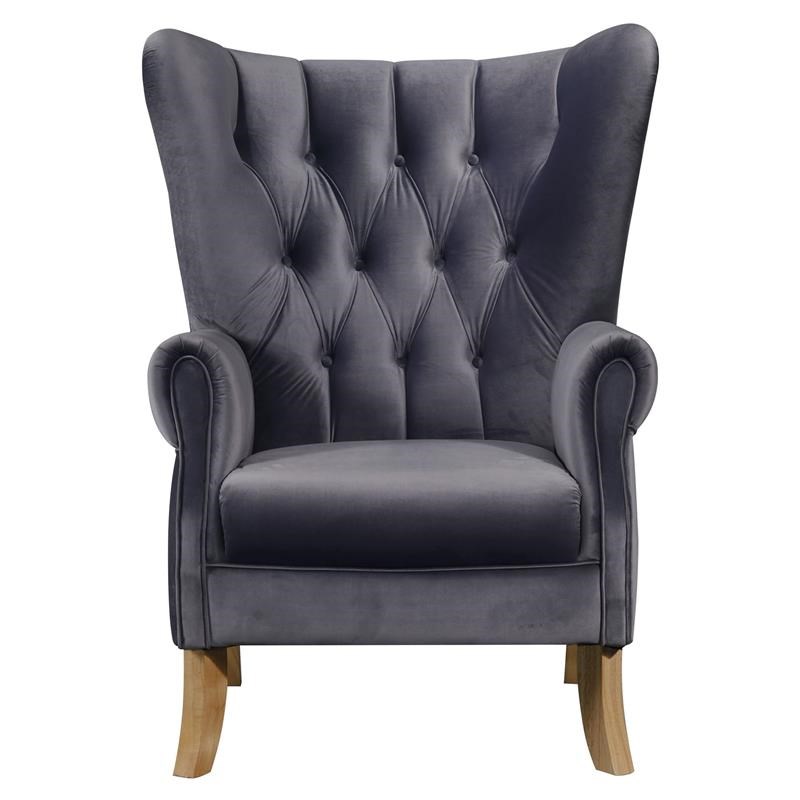 ACME Adonis Button Tufted Velvet Upholstery Accent Chair with Wing Back in Gray