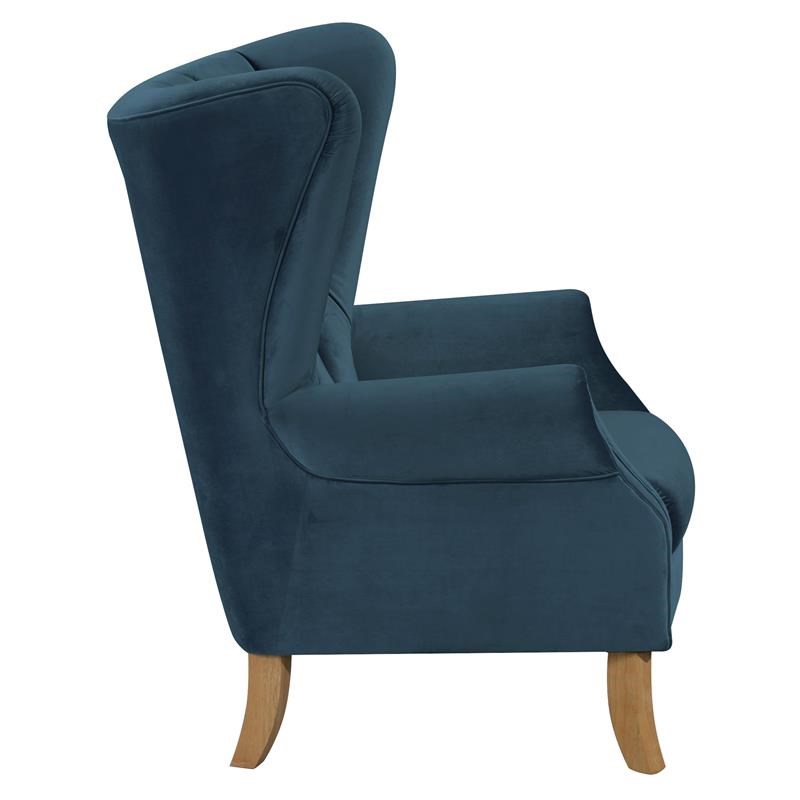 ACME Adonis Button Tufted Accent Chair with Wing Back in Azure Blue Velvet