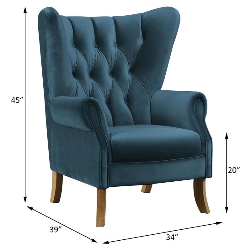ACME Adonis Button Tufted Accent Chair with Wing Back in Azure Blue Velvet