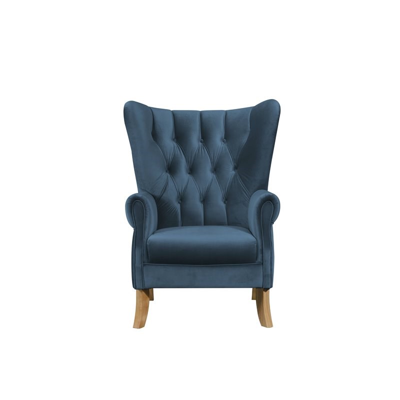 ACME Adonis Button Tufted Accent Chair with Wing Back in Azure Blue Velvet