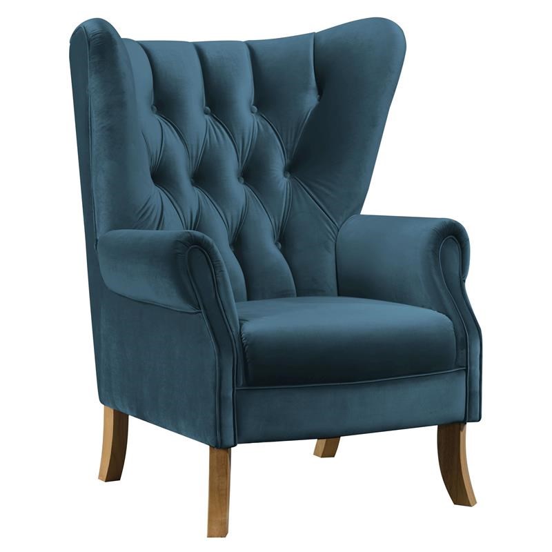 ACME Adonis Button Tufted Accent Chair with Wing Back in Azure Blue Velvet