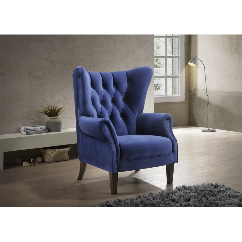 ACME Adonis Button Tufted Velvet  Accent Chair with Wing Back in Navy Blue