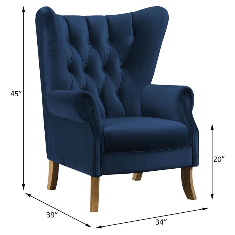 ACME Adonis Button Tufted Velvet  Accent Chair with Wing Back in Navy Blue