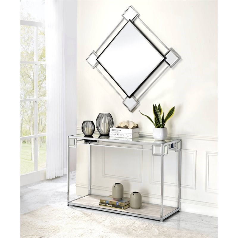 ACME Asbury Console Table in Mirrored and Chrome