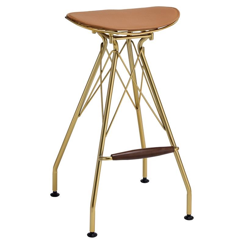 ACME Dragea Faux Leather  Armless Bar Stool in Whiskey and Gold (Set of 2)