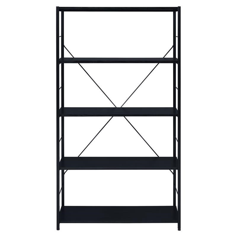 ACME Tesadea 5 Wooden Shelves Rectangular Bookshelf with Metal Frame in Black