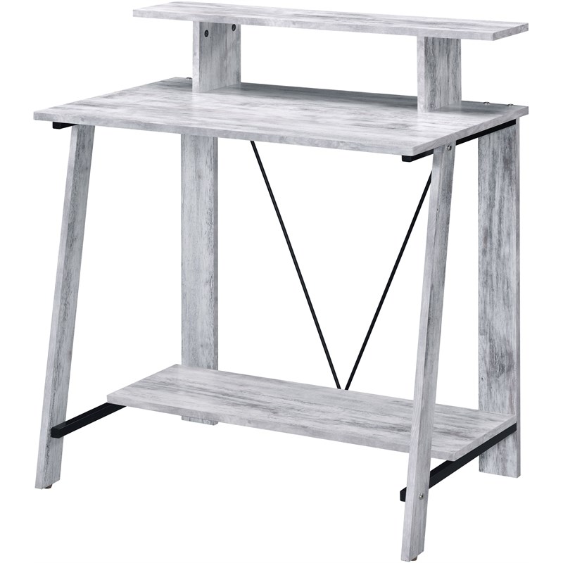 ACME Nypho Wooden 2 Shelves Writing Desk in Antique White and Black