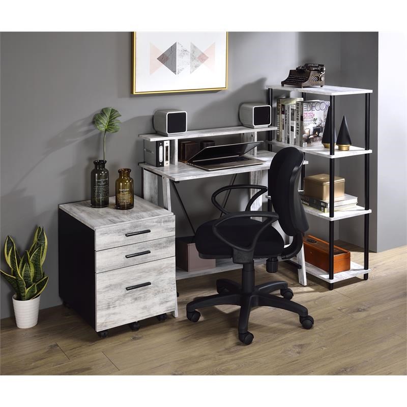 ACME Nypho Wooden 2 Shelves Writing Desk in Antique White and Black