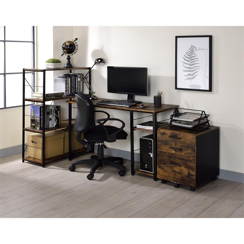 ACME Vadna Wooden Top Writing Desk in Weathered Oak and Black