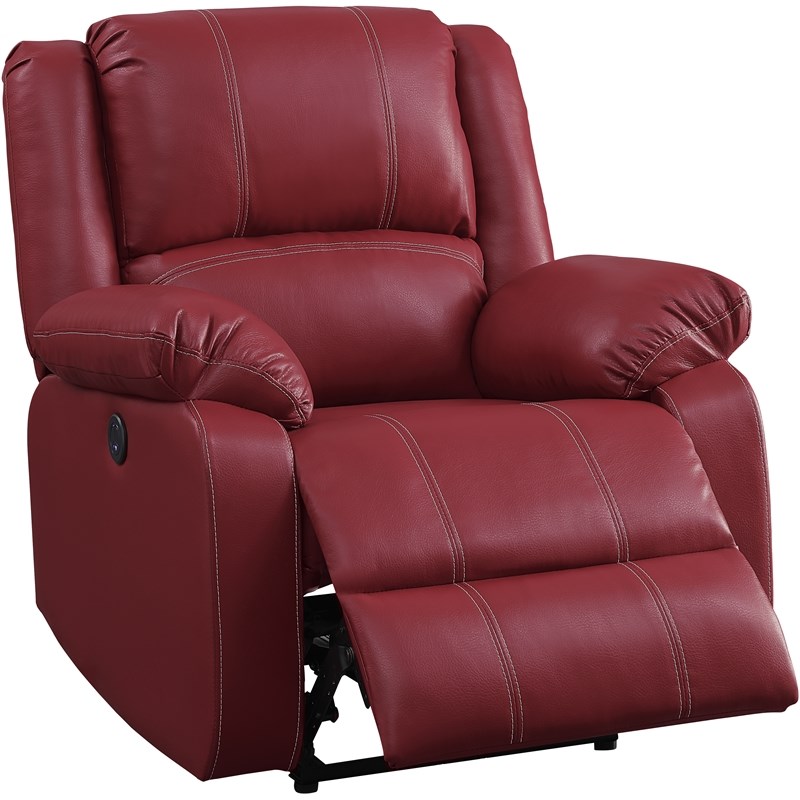 ACME Zuriel Power Recliner with Pillow Top Armrest in Red Faux Leather ...