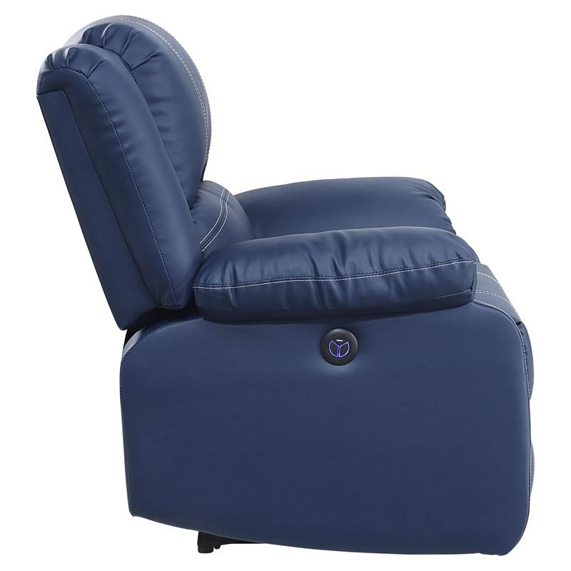 ACME Zuriel Faux Leather Power Recliner with Pillow Top Armrest in Blue