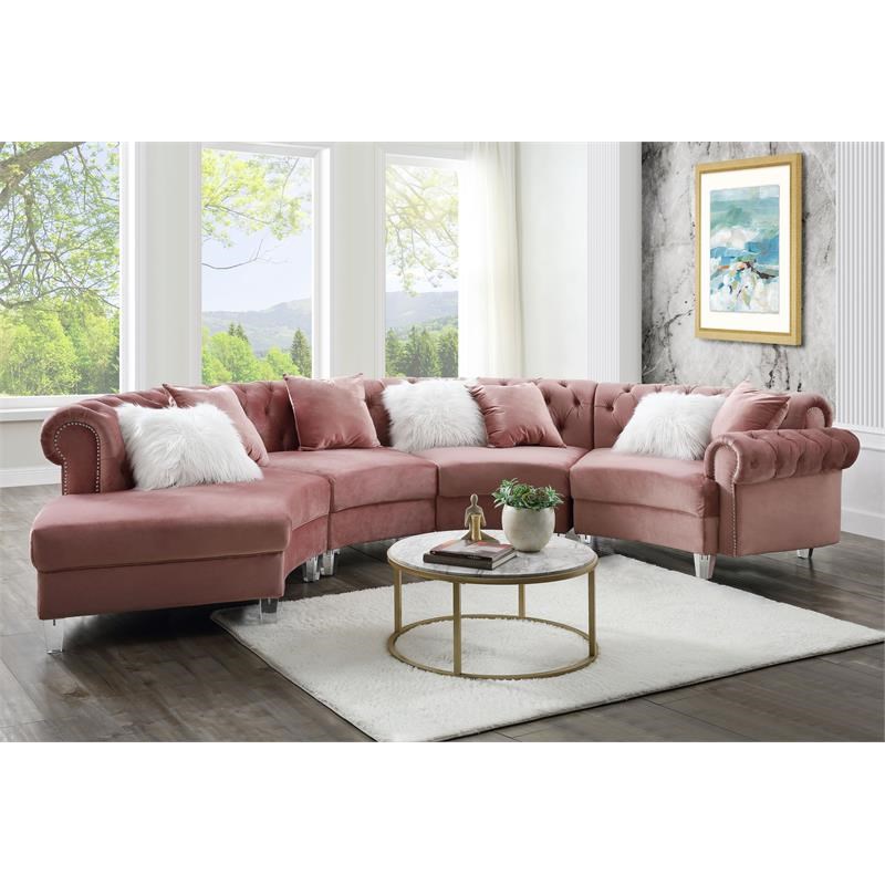 ACME Ninagold Sectional Sofa with 7 Pillows in Pink Velvet Homesquare