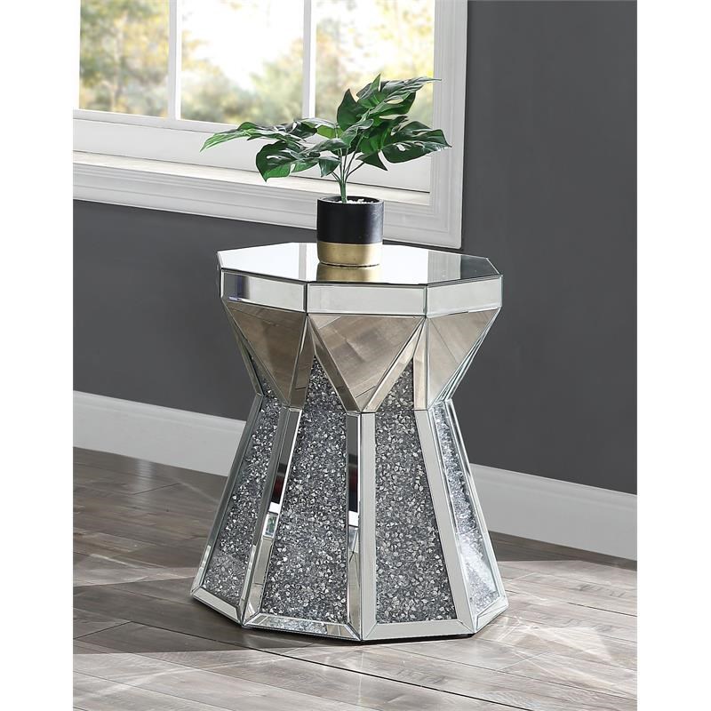 ACME Noralie Glass Top End Table with Solid Base in Mirrored