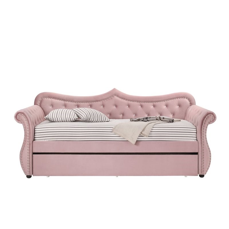 ACME Adkins Daybed and Trundle in Pink Velvet