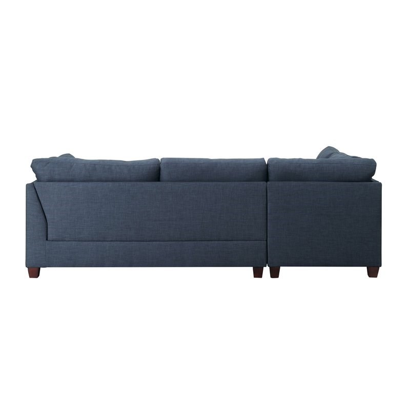 ACME Laurissa Sectional Sofa with 2 Pillows and Ottoman in Dark Blue Fabric