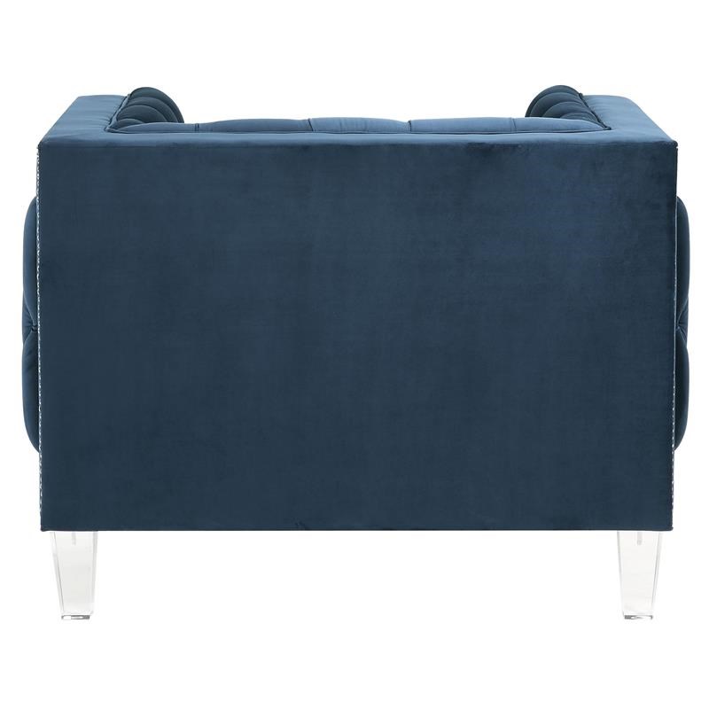 ACME Ansario Button Tufted Velvet Upholstery Chair with Nailhead Trim in Blue