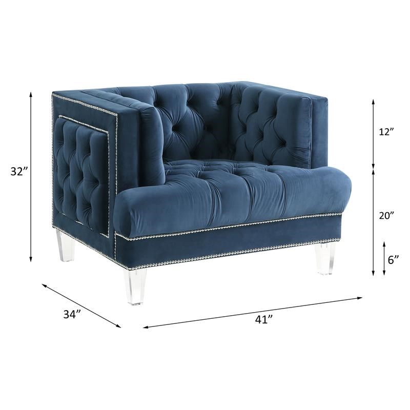 ACME Ansario Button Tufted Velvet Upholstery Chair with Nailhead Trim in Blue
