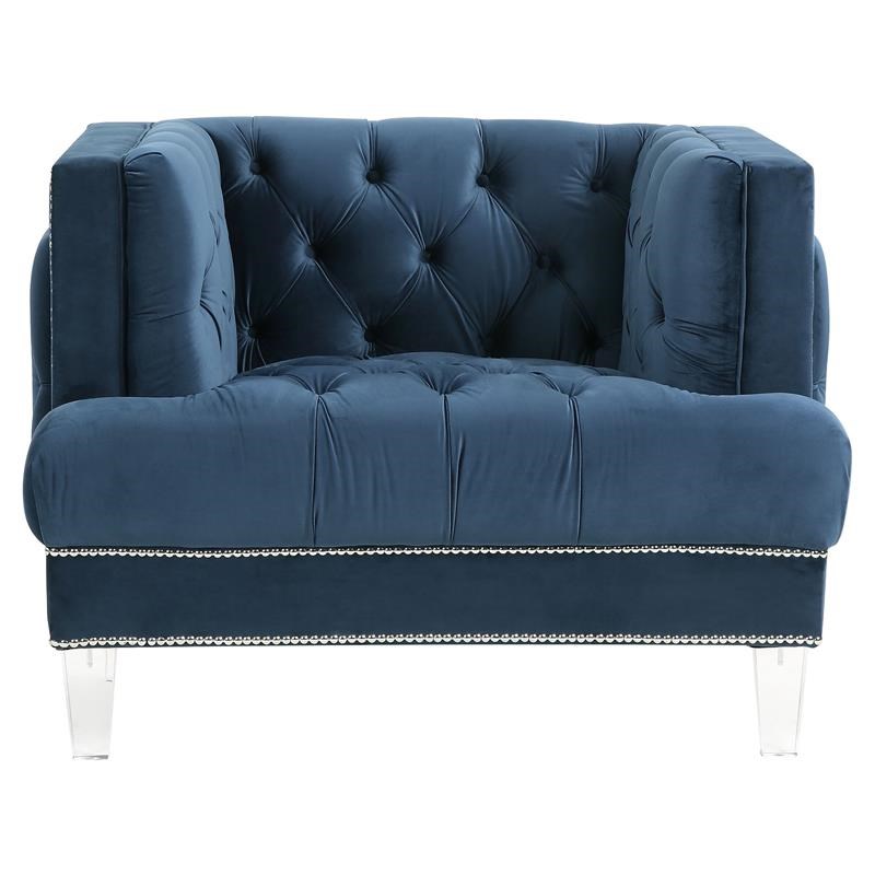 ACME Ansario Button Tufted Velvet Upholstery Chair with Nailhead Trim in Blue