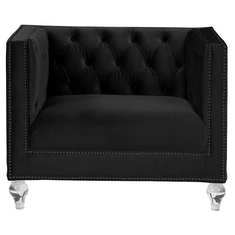 ACME Heibero Button Tufted Velvet Upholstery Chair with Acrylic Legs in Black