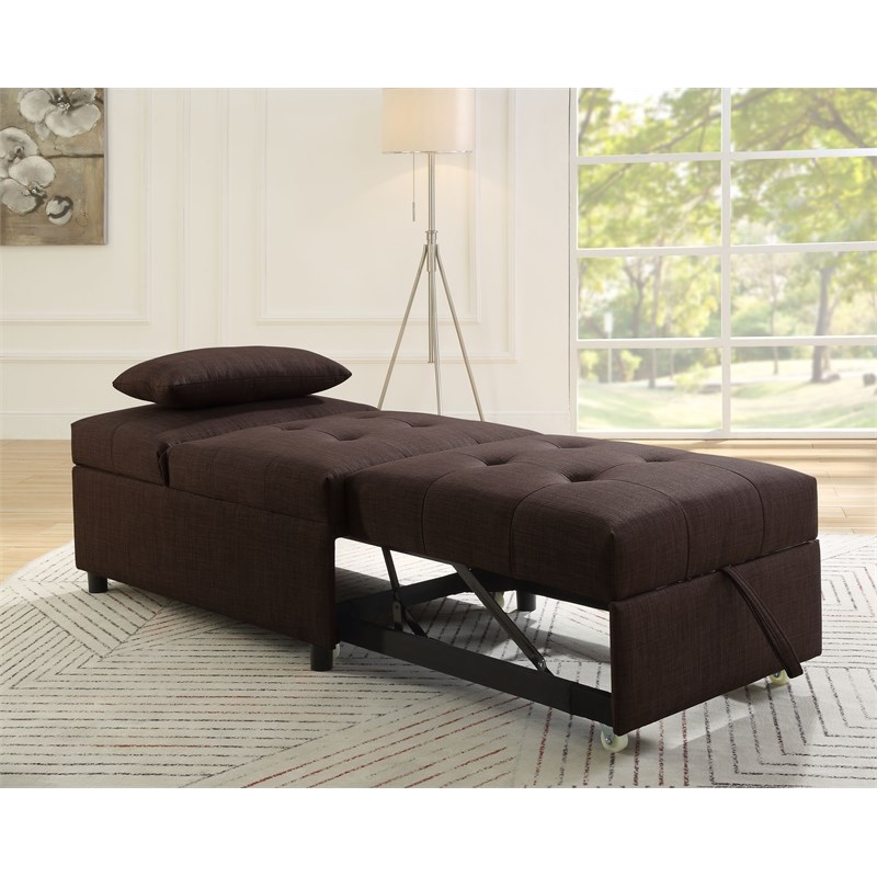 ACME Hidalgo Button Tufted Fabric Upholstered Sofa Bed with Pillow in Brown