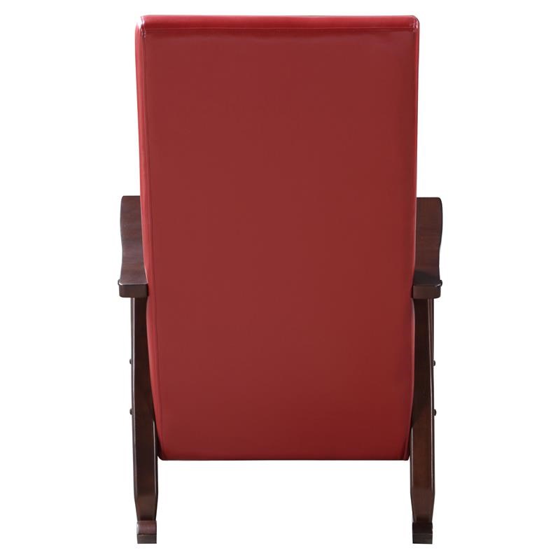 ACME Raina Faux Leather Upholstered Rocking Chair in Red and Espresso