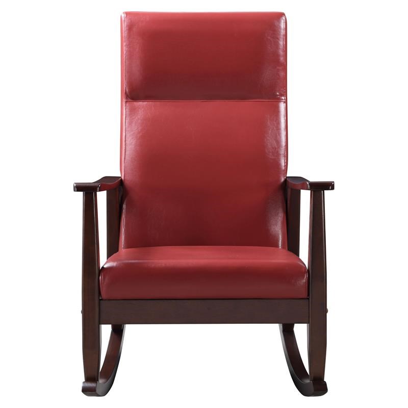 ACME Raina Faux Leather Upholstered Rocking Chair in Red and Espresso