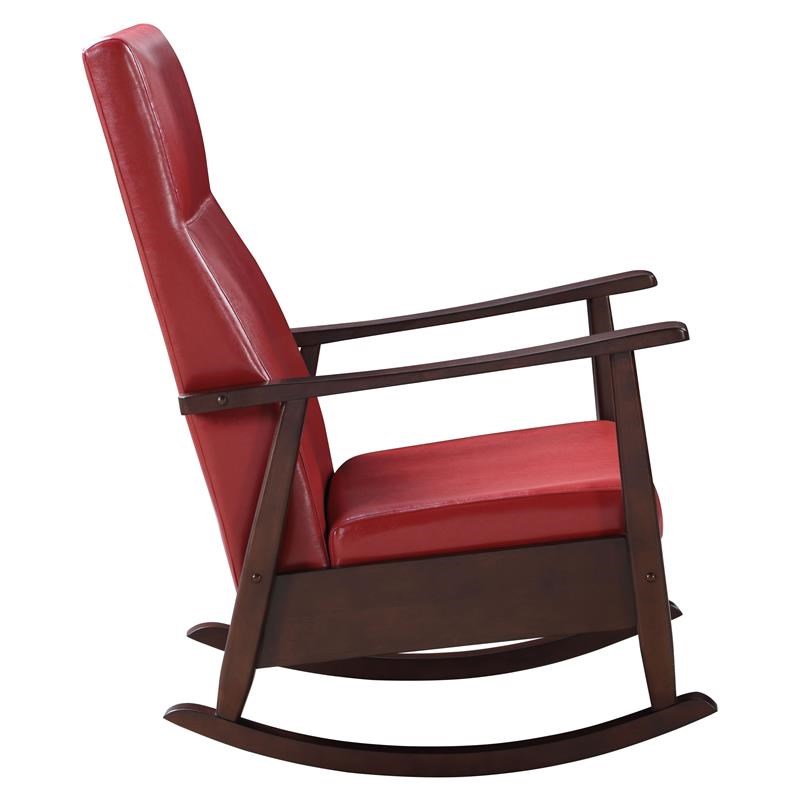 ACME Raina Faux Leather Upholstered Rocking Chair in Red and Espresso