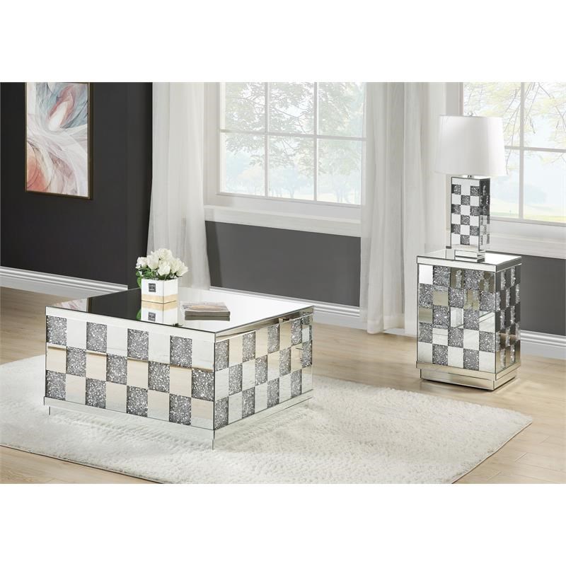 ACME Noralie Square Glass End Table with Solid Base in Mirrored