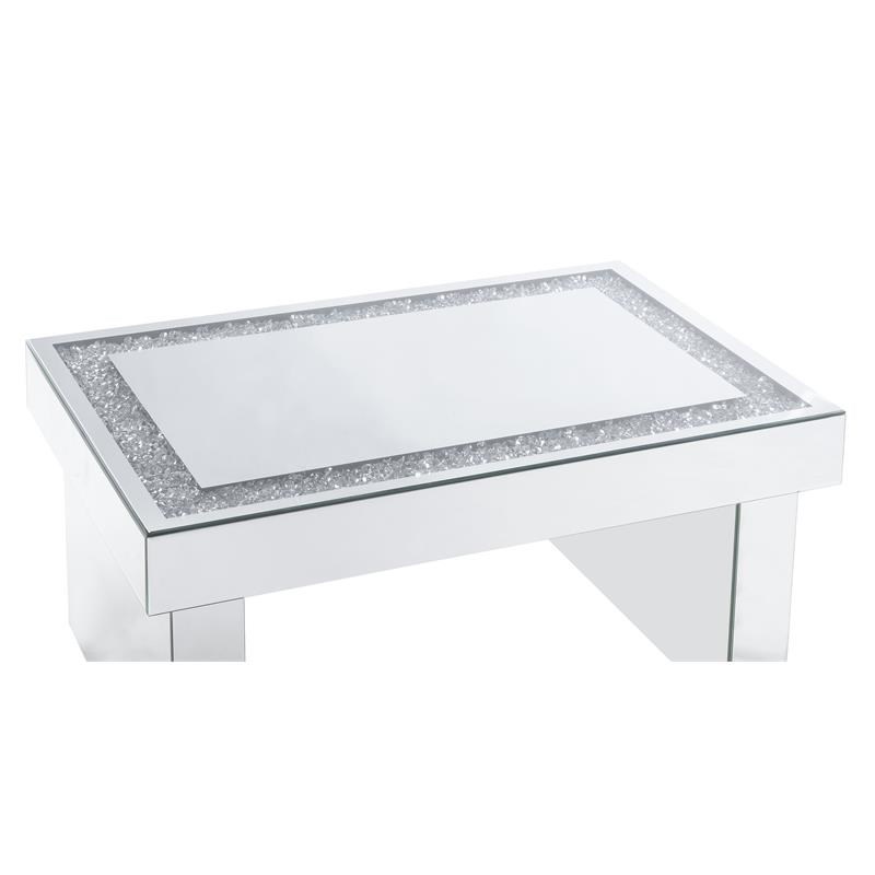 ACME Noralie Glass Coffee Table with Sled Base in Mirrored and Faux Diamonds