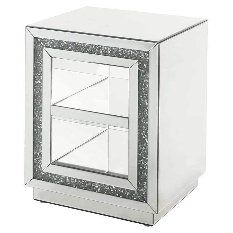 ACME Noralie Rectangular Glass End Table with 2 Tier Shelf in Mirrored